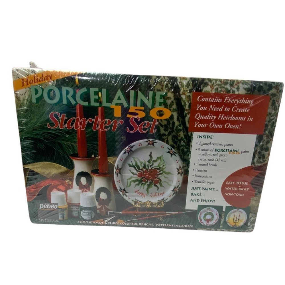 NWT Pebeo 150 Christmas Heirloom Plates Craft Kit w/ Paint Holiday Gift Set